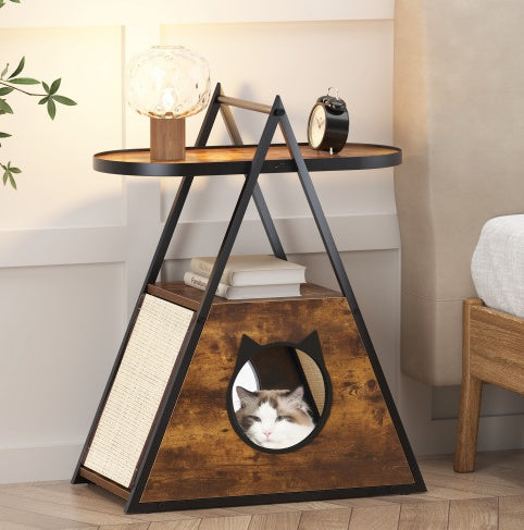 Cat House Accent Table - Black + Brown Vintage | Paws and Spaces™