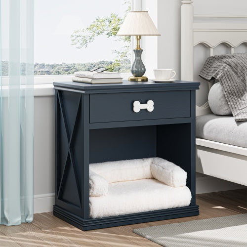 Pet Bed End Table, Bedside Table with Drawer and LED Lighting, Vintage Style Pet Furniture | Paws and Spaces™